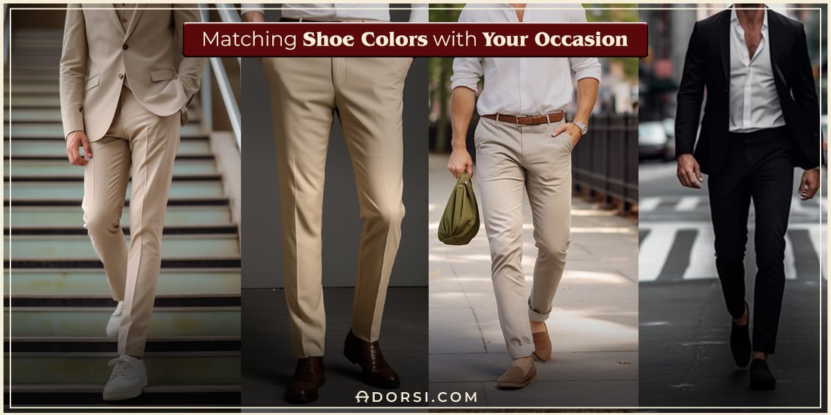 4 cropped men showing whatthey dress to show how you can match your shoes with your outfit 