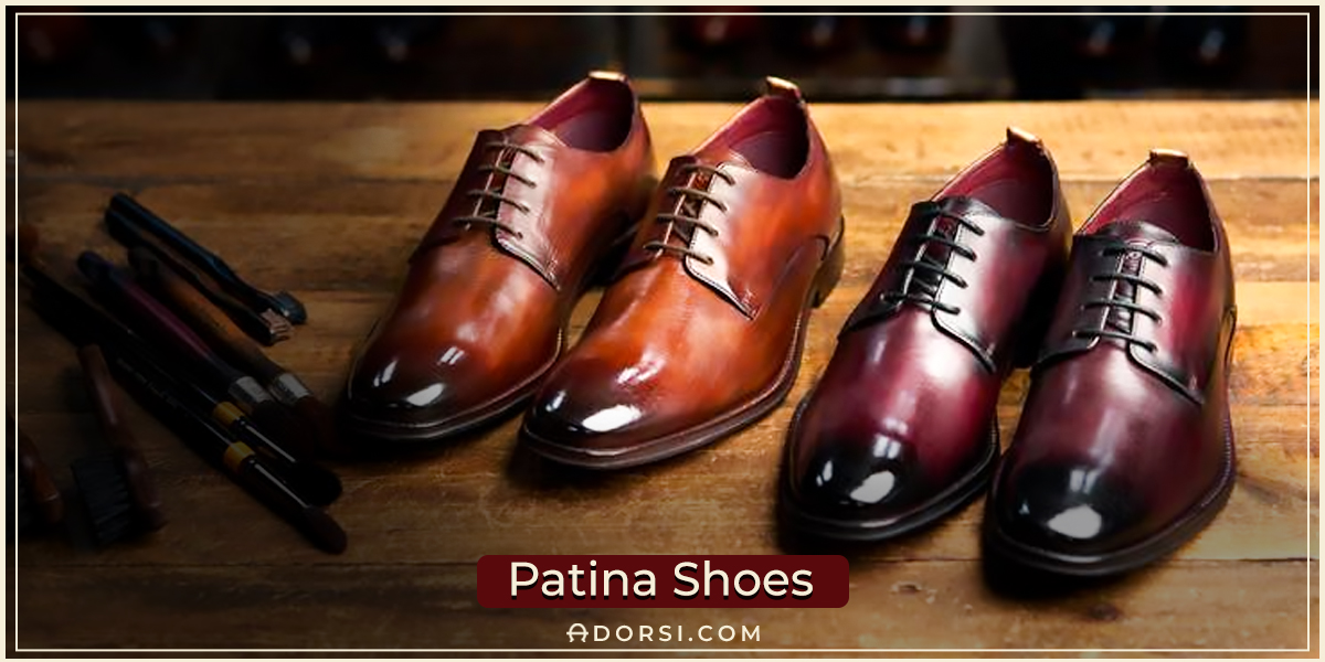 Patina shoes with darker spots in specific areas to give the illusion that they are time-worn.