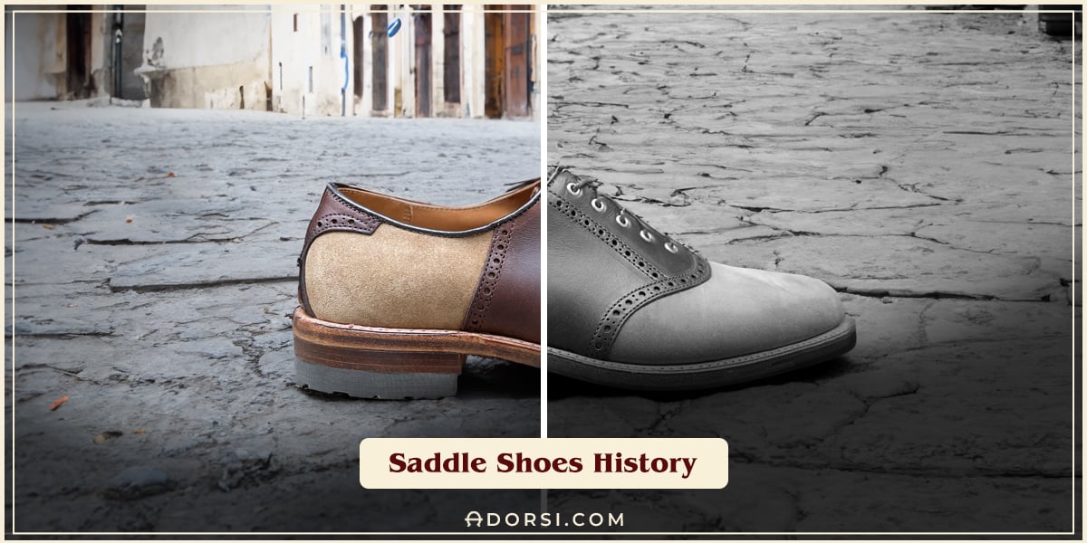 Image split into two halves showing the improvements throughout time for saddle shoes