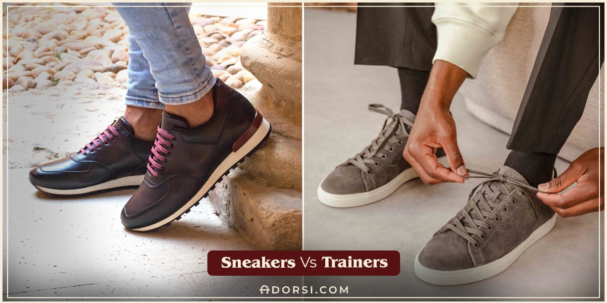 showing two different kinds of shoes represents sneakers vs. trainers  